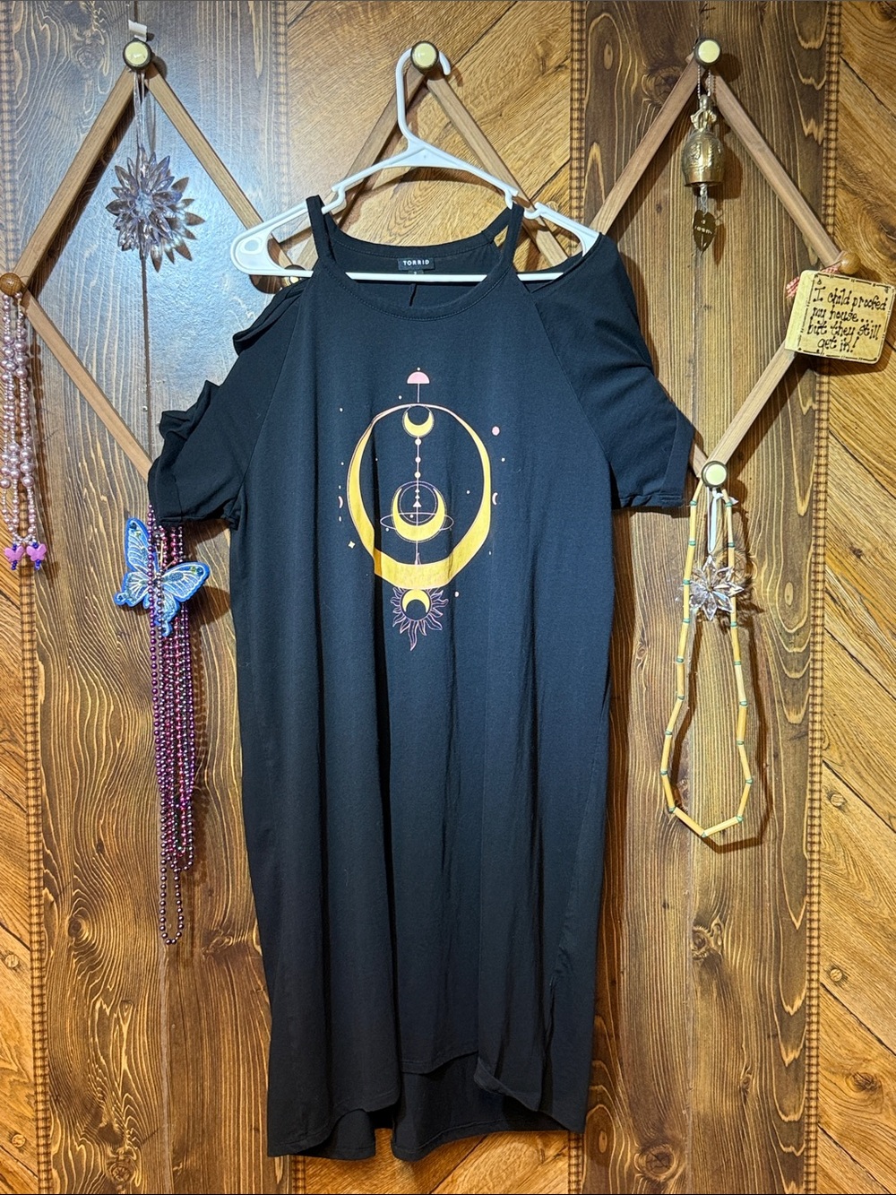 torrid Black Cold-Shoulder Nightdress with Golden Crescent Moon Print